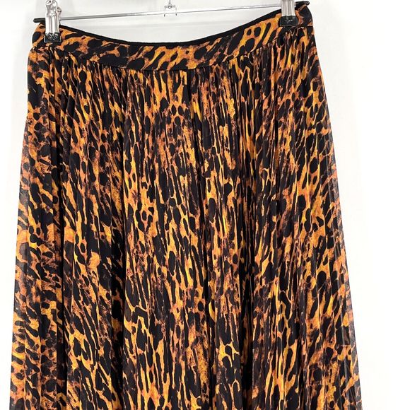 AllSaints Cora Ambient Skirt Midi Size 6 Animal Print Pleated High-Low Sheer - Picture 4 of 15